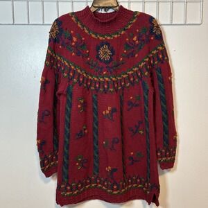 Vtg Signatures By Northern‎ Isles Women M Sweater Floral Cable Knit By Hand 6288